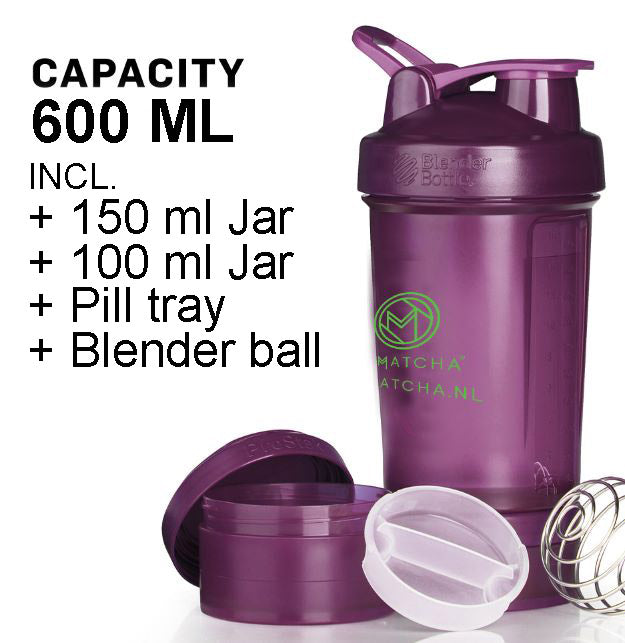 Mr.MATCHA Blender Bottle - Lekvrije shaker en Shakebeker - 600 ml - Inclusief 2 Containers, Pillendoosje en BlenderBall