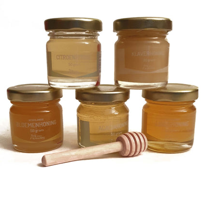 Honingset - Zoete Verleiding: 5x magische set met 5 delicate Potjes pure rauwe honing